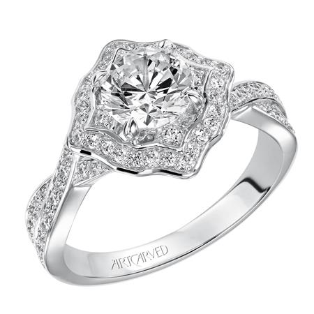 White gold vintage round brilliant diamond engagement ring