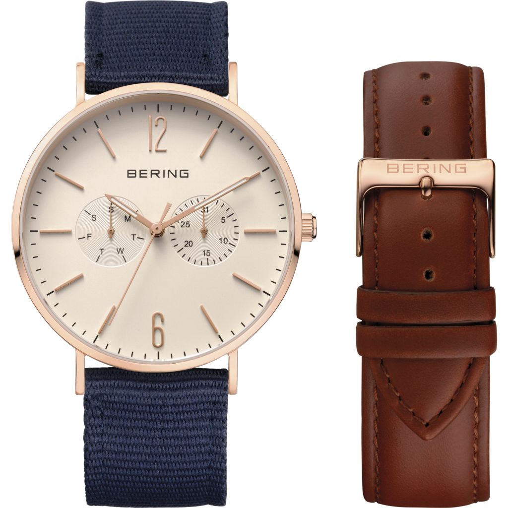 Mens rose tone watch with changeable strap