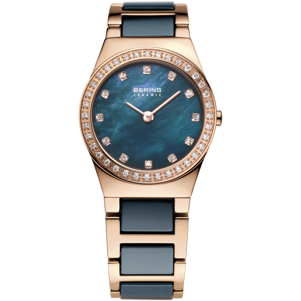 Ladies rose tone blue ceramic watch