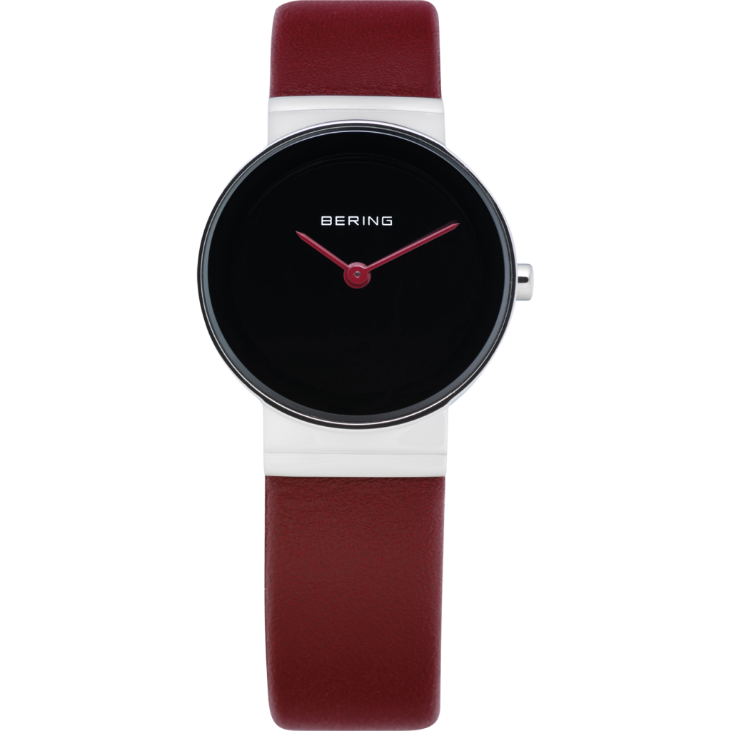 Ladies stainless watch with red leather strap