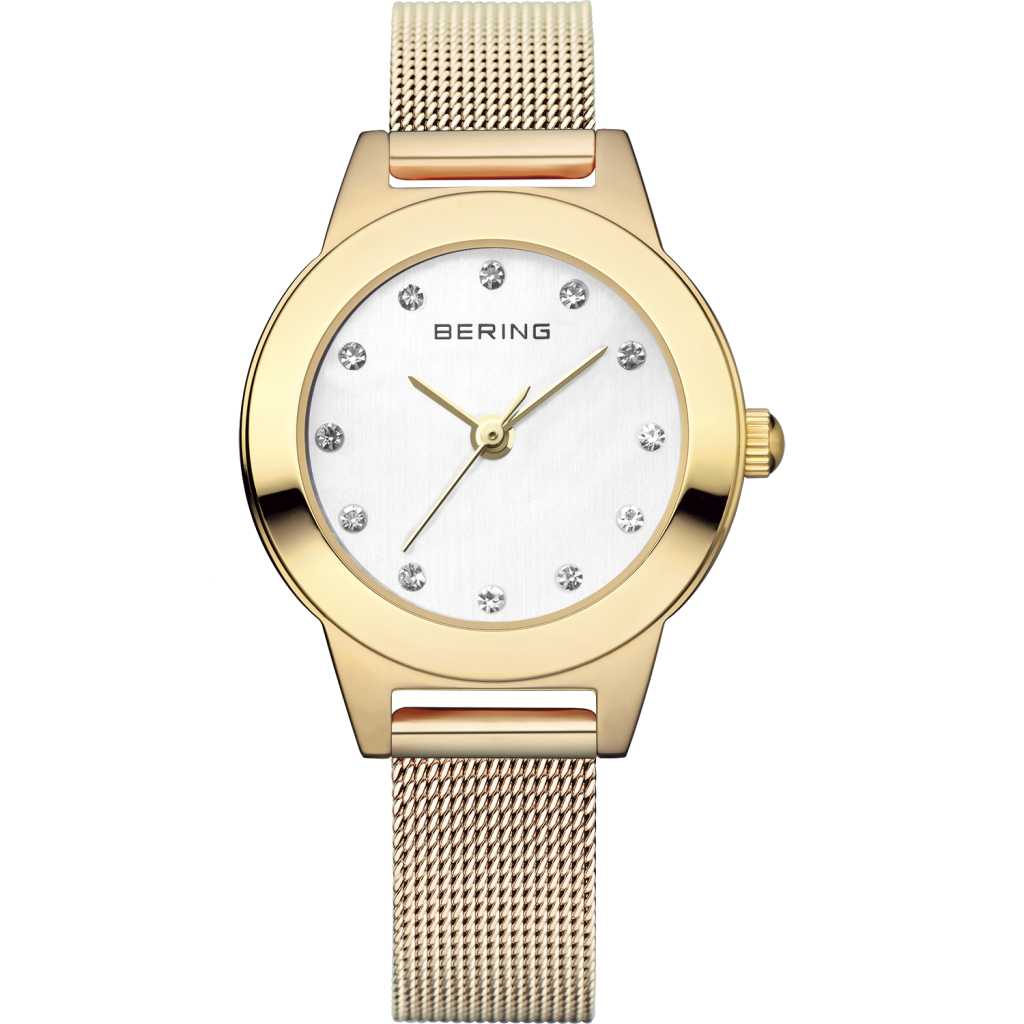 Ladies yellow tone watch with mesh band