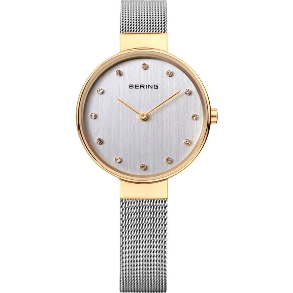Ladies two tone watch with mesh band