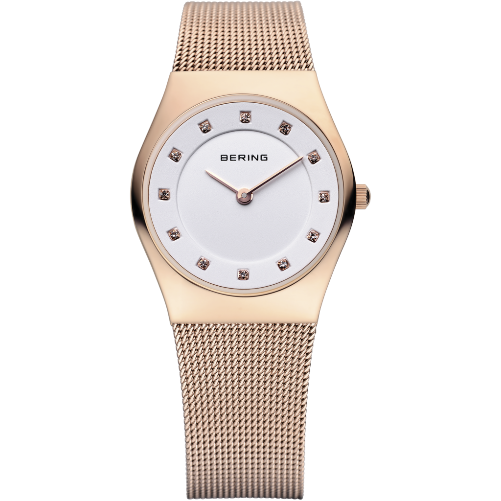 Ladies rose tone watch with mesh band