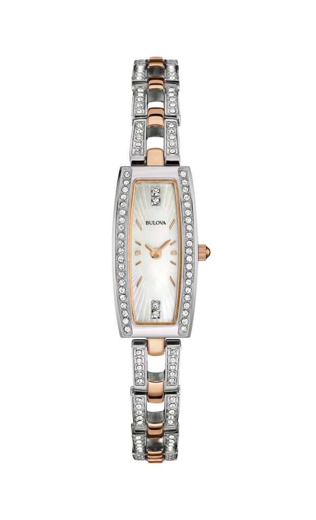 Ladies two tone quartz watch with crystal accents