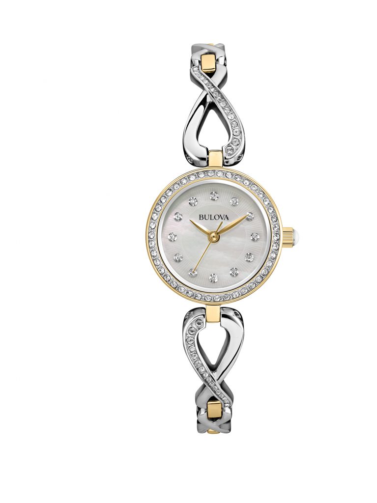 Ladies two tone quartz watch with crystal accents