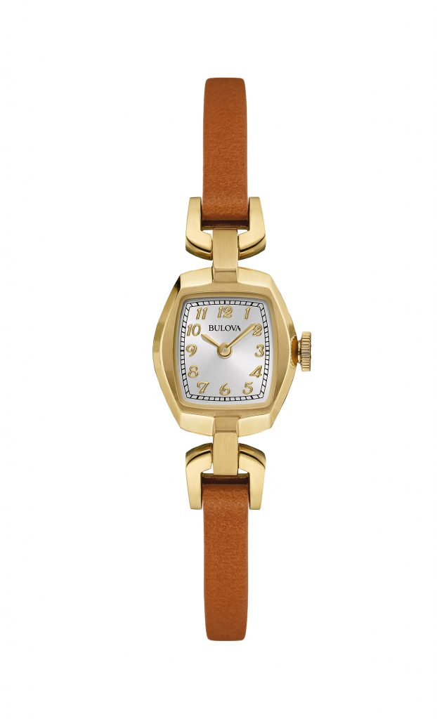 Ladies gold-tone quartz watch with leather strap