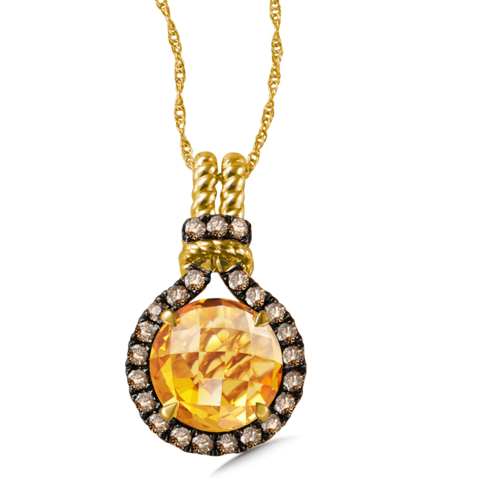 Yellow gold citrine & cognac diamond pendant
