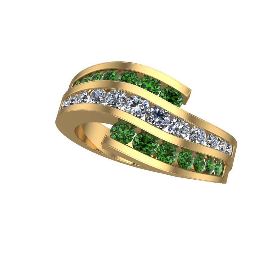 Yellow gold treated green & white diamond ring