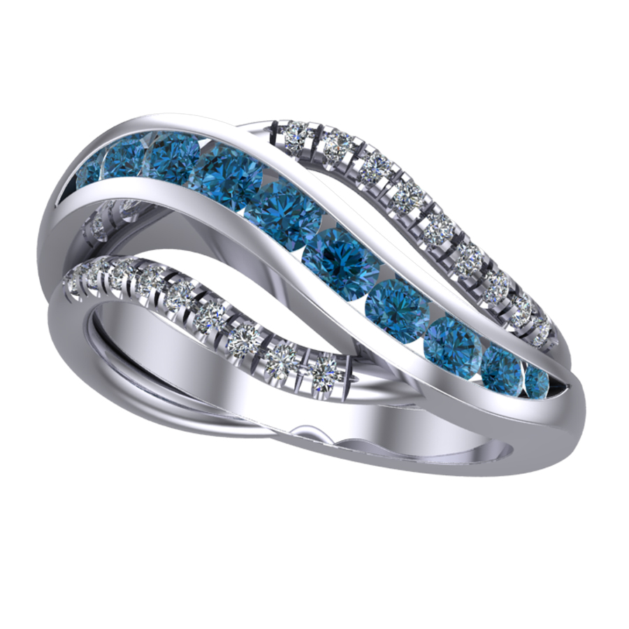 White gold treated blue & white diamond ring
