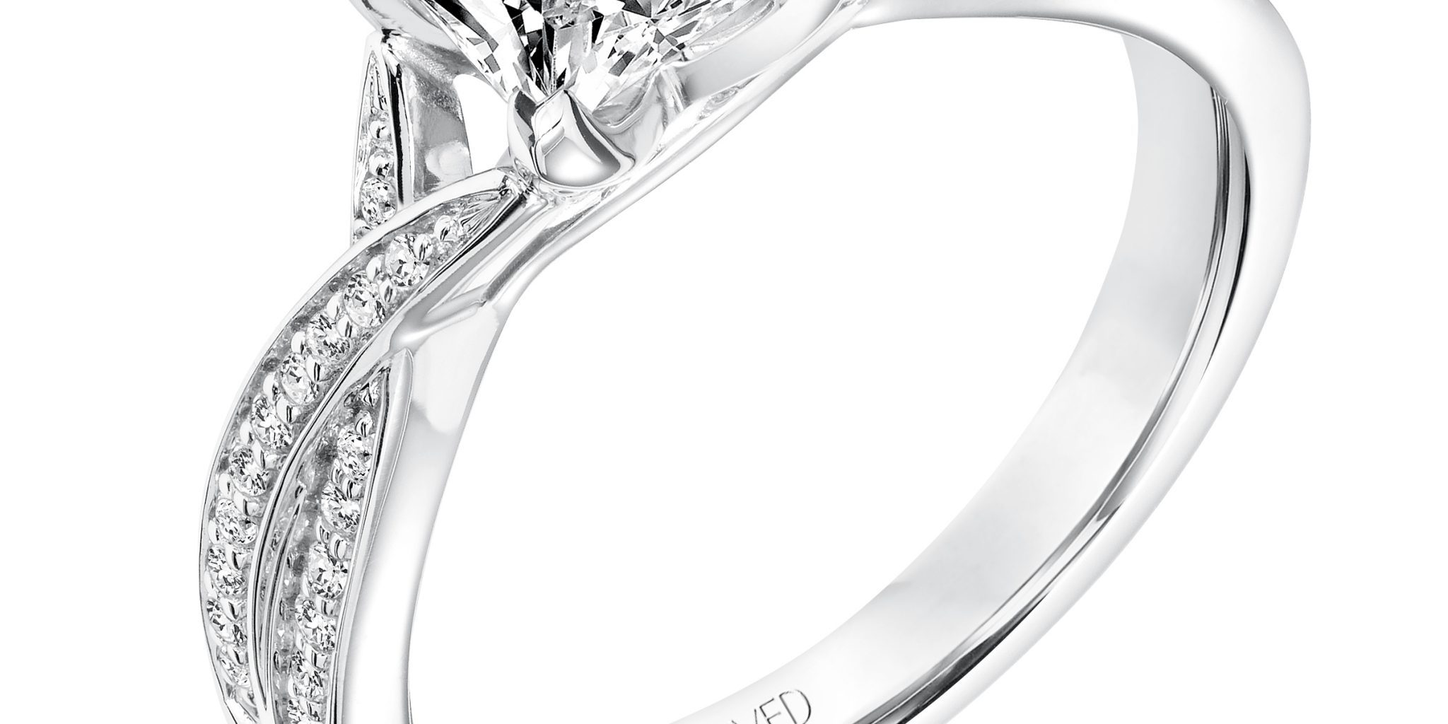 White gold princess cut engagement ring with criss-cross design