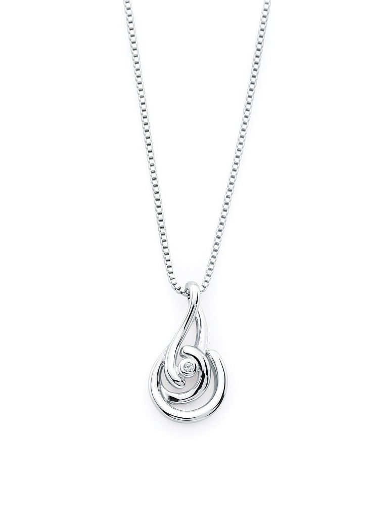 Sterling silver diamond swirl pendant