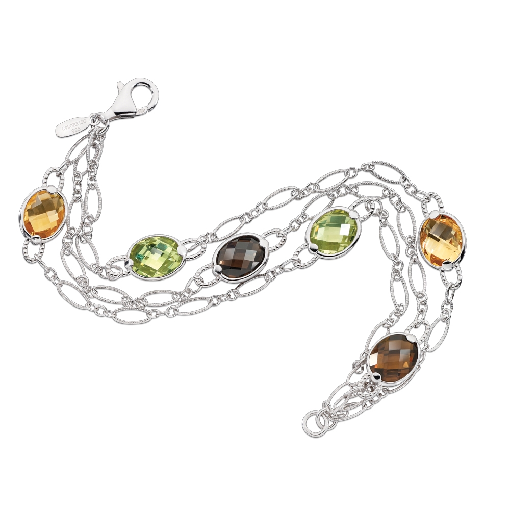 Sterling silver bracelet with smoky quartz, honey citrene & citrene