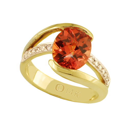 Yellow gold created orange sapphire & diamond ring