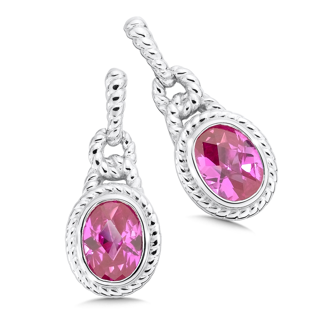 Sterling silver created pink sapphire earrings