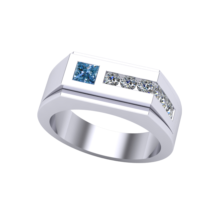 14kt white gold treated blue & white diamond ring