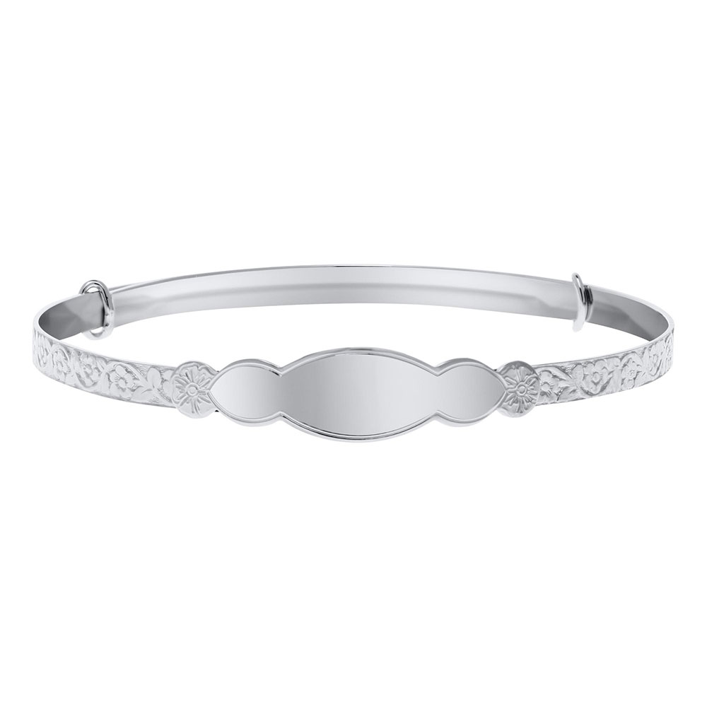 Sterling silver engravable floral bracelet