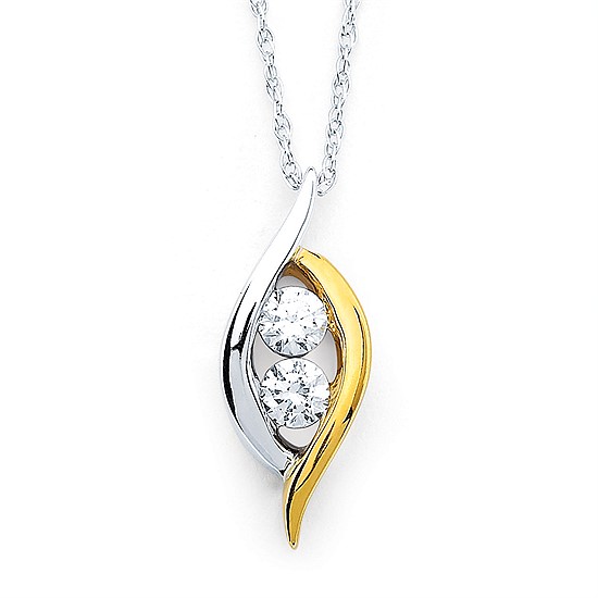 White & yellow gold two diamond pendant