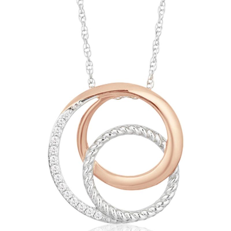 Rose and white gold diamond multi circle pendant