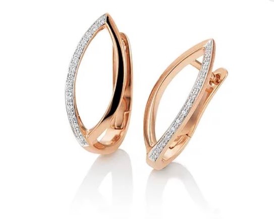 Rose gold diamond open marquise hoop earring